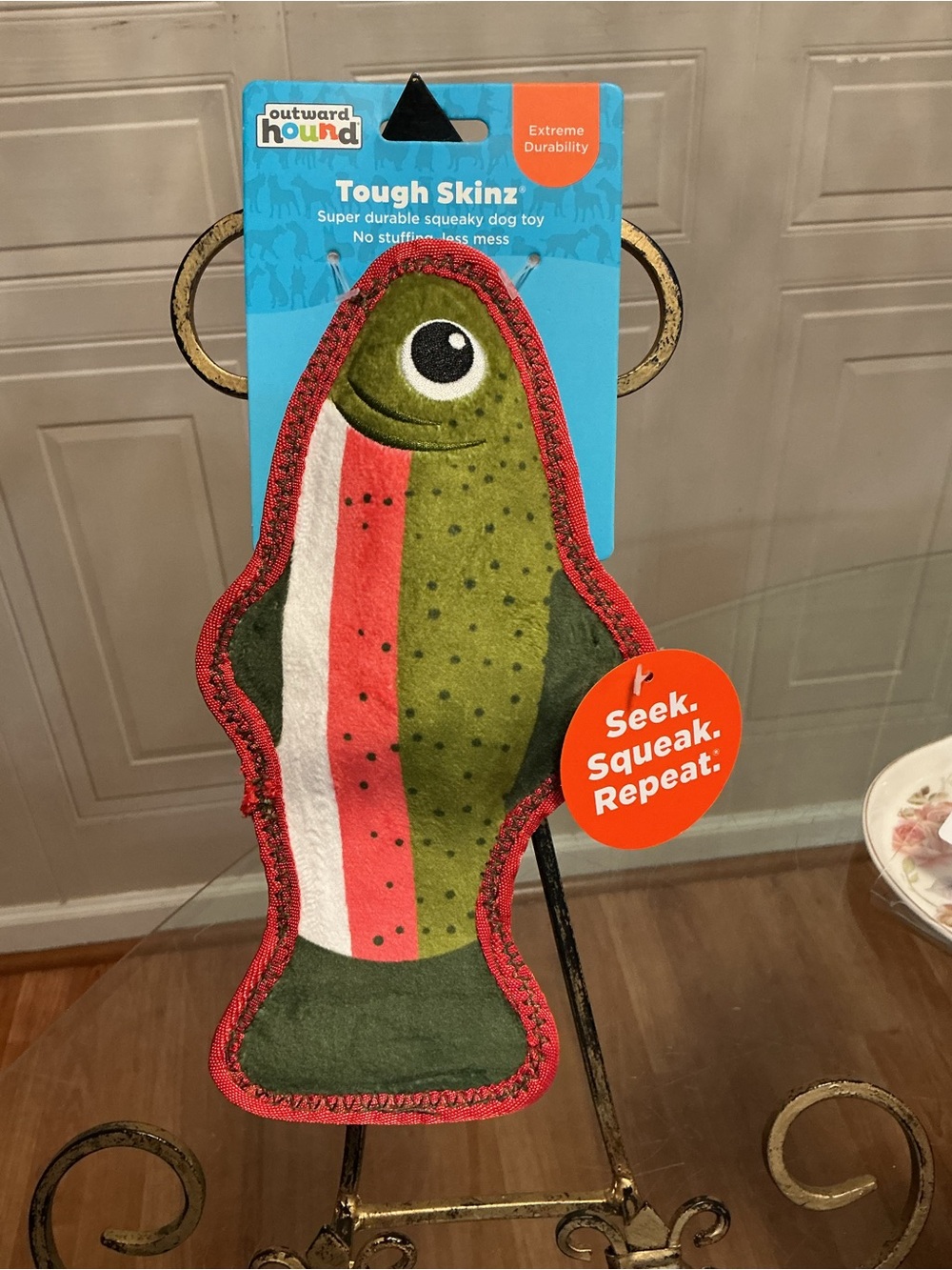 Brand New Outward Tough Skinz Durable Squeaky Dog Toy , Multicolor Fish 9”
